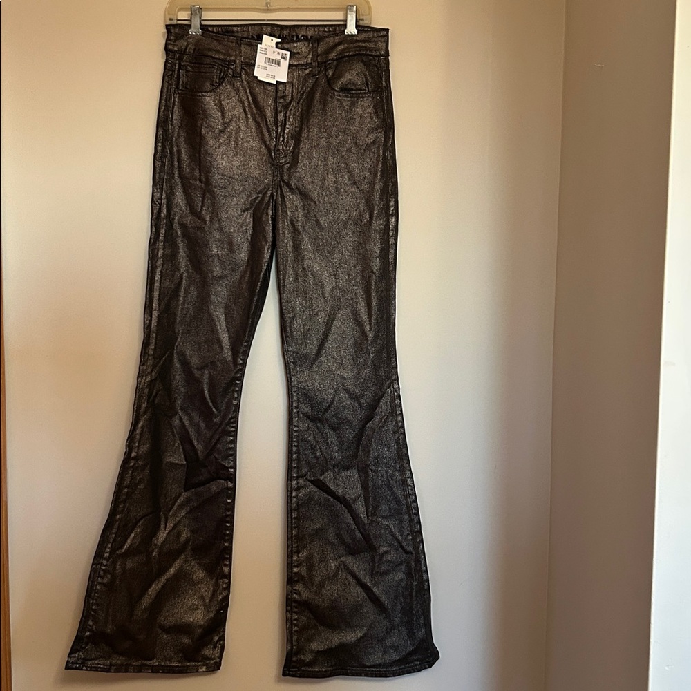 American Eagle Outfitters wide bellbottoms dark gold sparkle size 10 long NWT